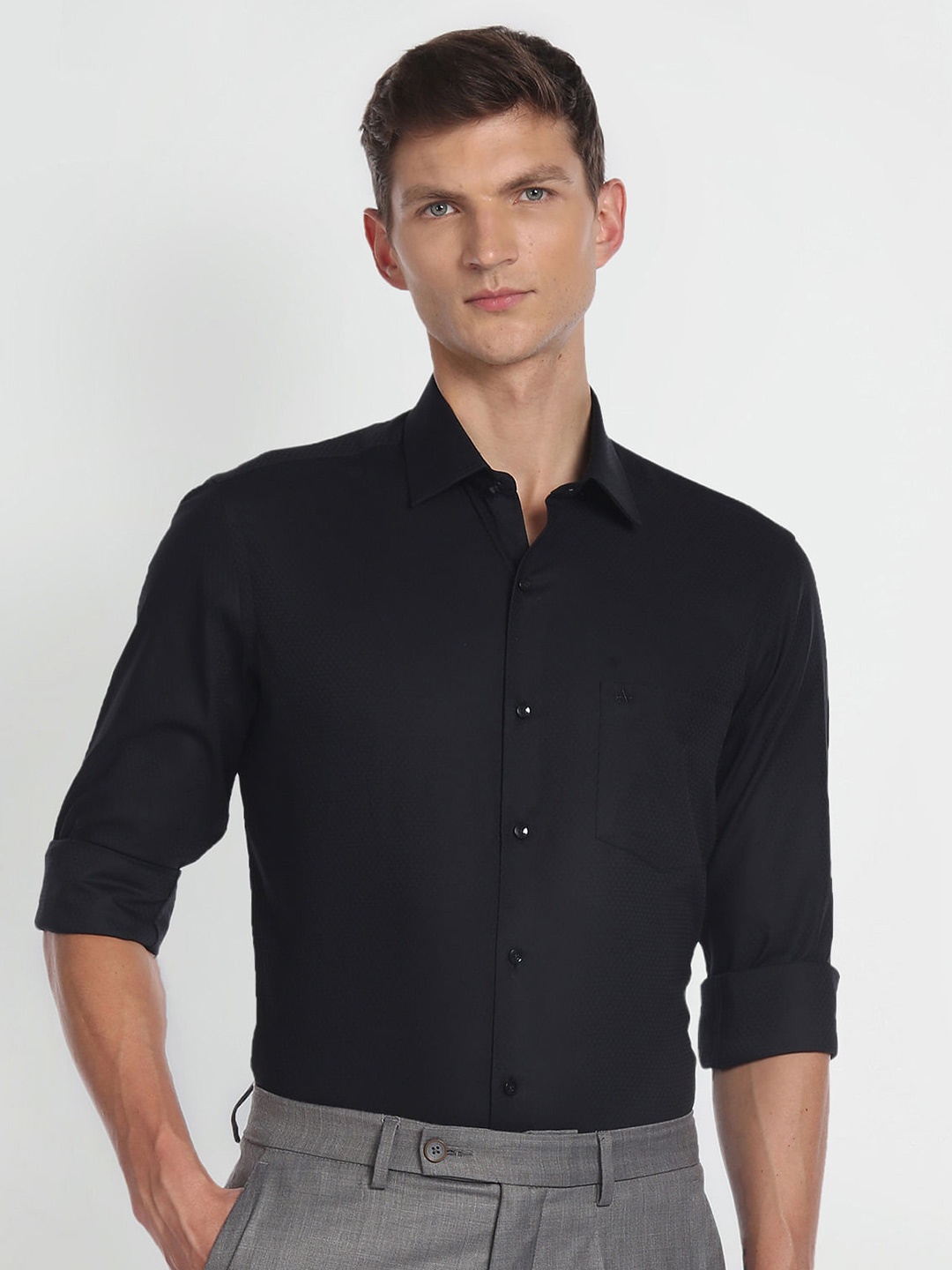 

Arrow Men Textured Comfort Cotton Formal Shirt, Black