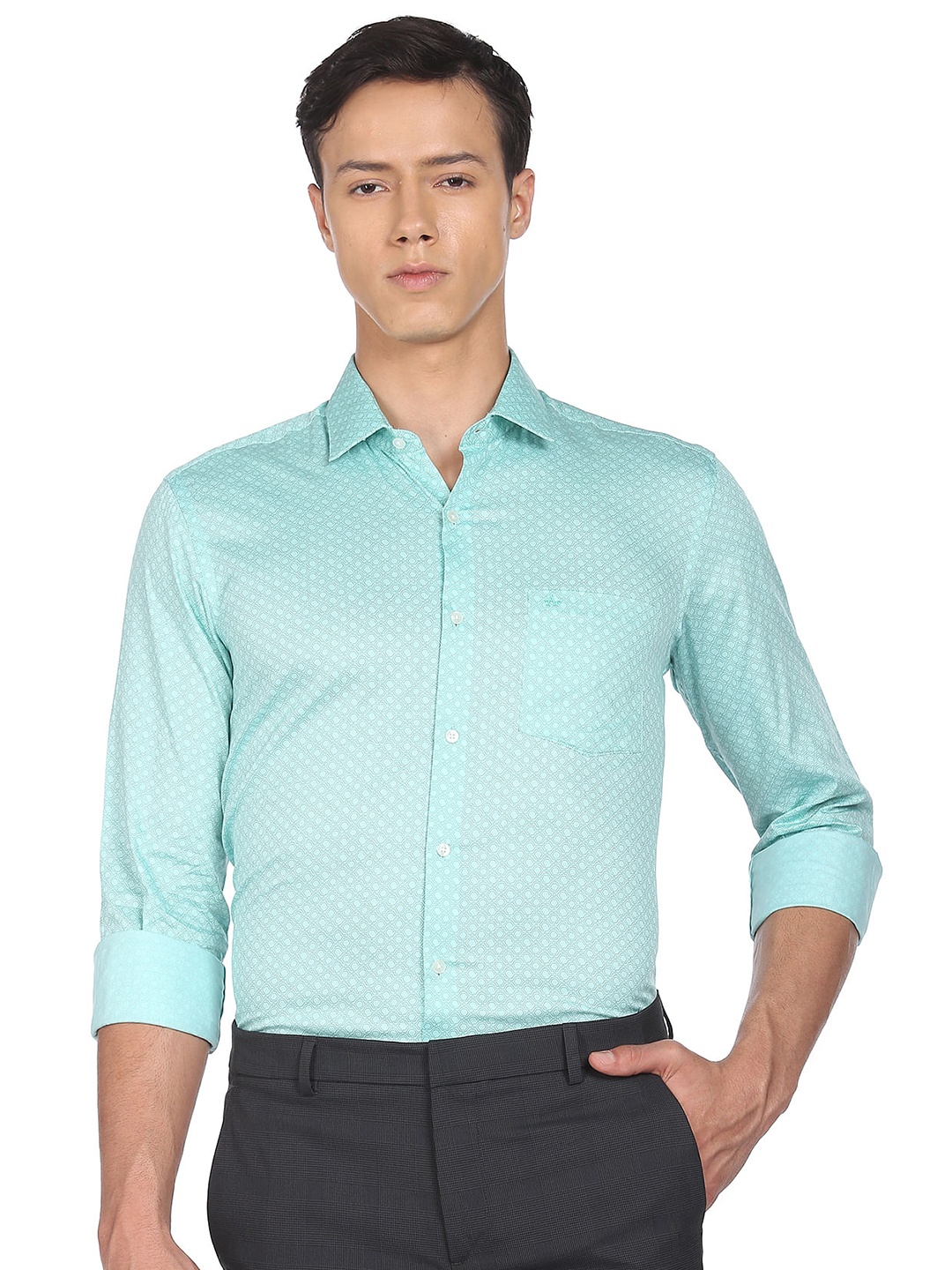 

Arrow Men Printed Slim-Fit Cotton Comfort Formal Shirt, Green