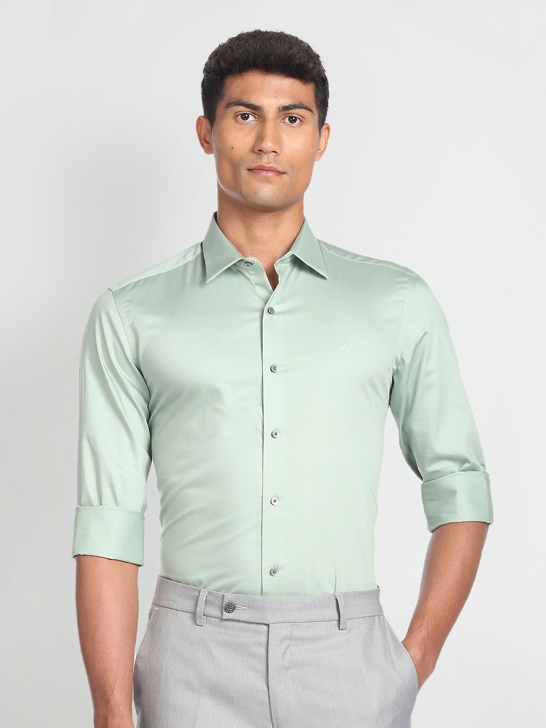 

Arrow New York Slim Fit Opaque Twill Weave Pure Cotton Formal Shirt, Green