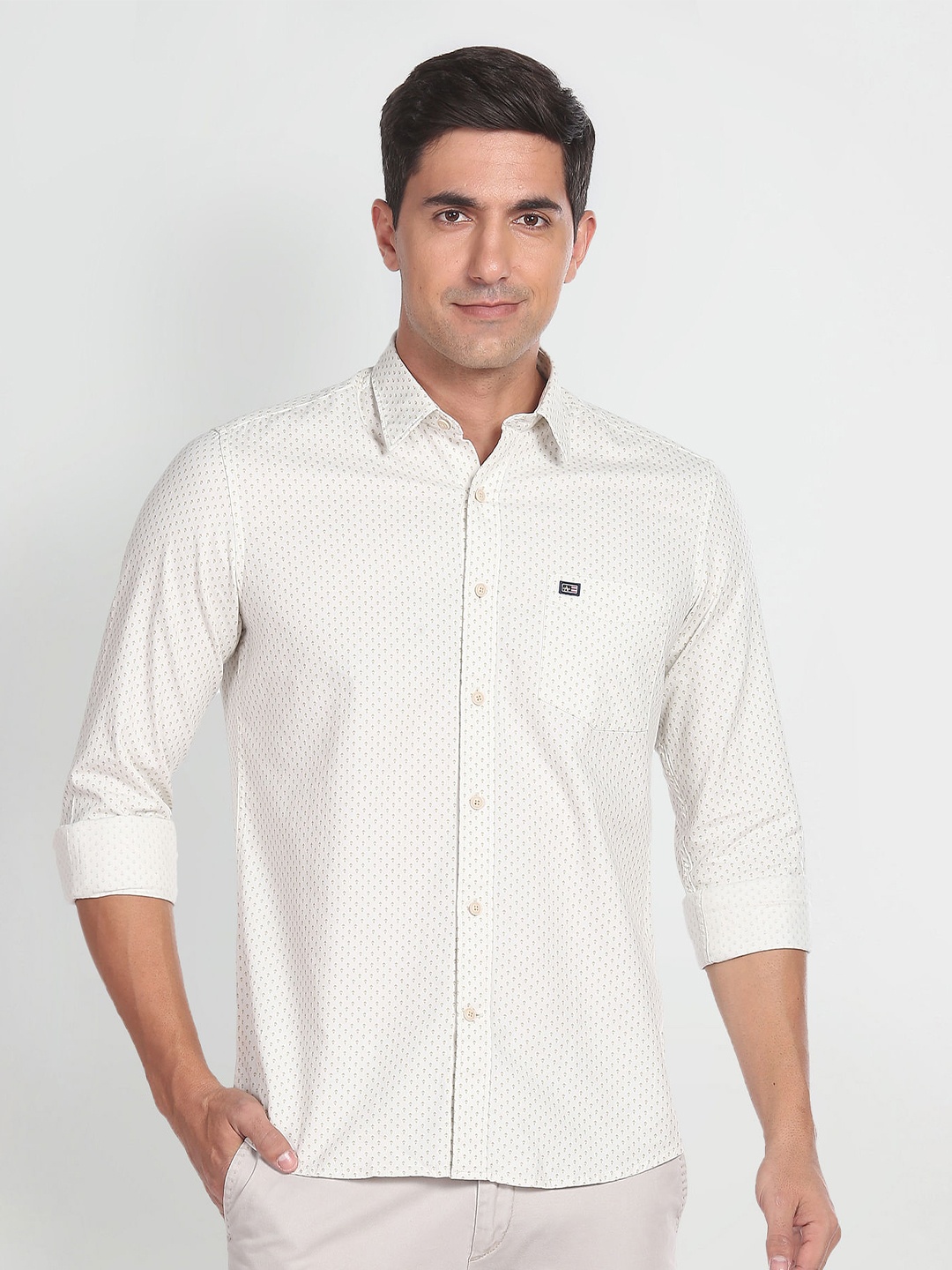 

Arrow Sport Slim Fit Micro Ditsy Printed Pure Cotton Casual Shirt, White