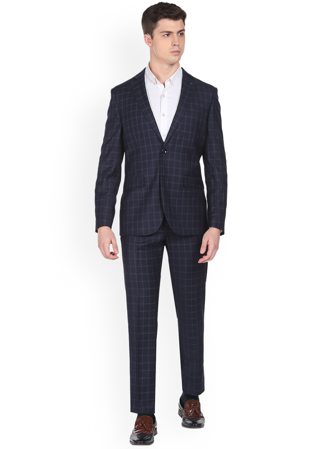 

Arrow Men Checked Single-Breasted Two-Piece Formal Suit, Navy blue