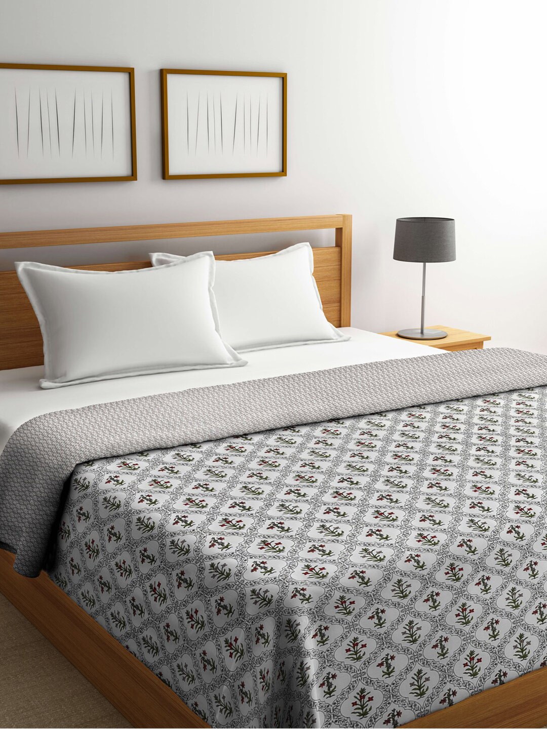 

FABINALIV Grey Reversible Floral AC Room 300 GSM Double Bed Dohar