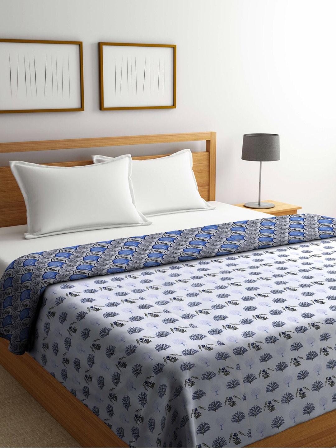 

FABINALIV Blue & Grey Floral Reversible AC Room 300 GSM Pure Cotton Double Bed Dohar