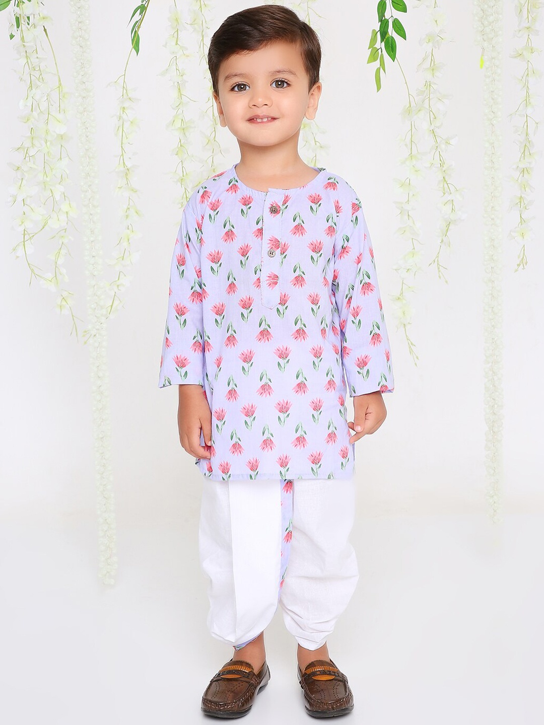 

KID1 Boys Floral Printed Regular Long Sleeve Pure Cotton Kurta Set, Blue