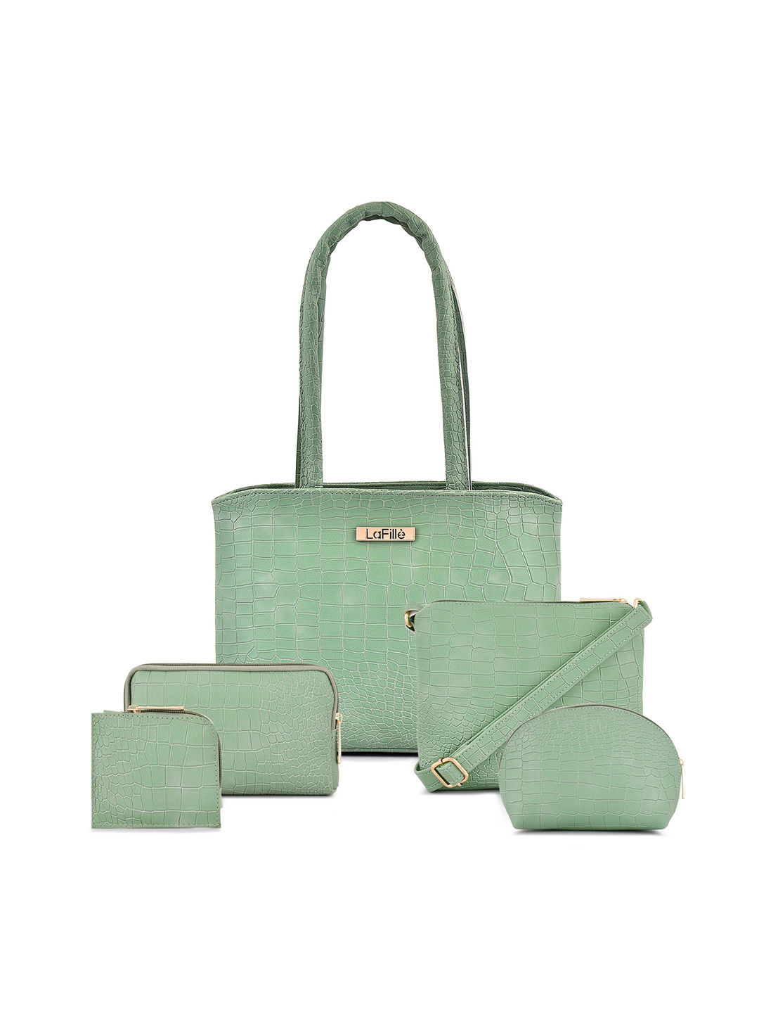 

LaFille Pack Of 5 Textured Structured Shoulder Bag, Green