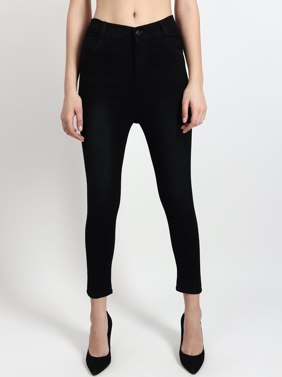 

TYFFYN Women Jean Slim Fit High Rise Clean Look Bleached Stretchable Jeans, Black