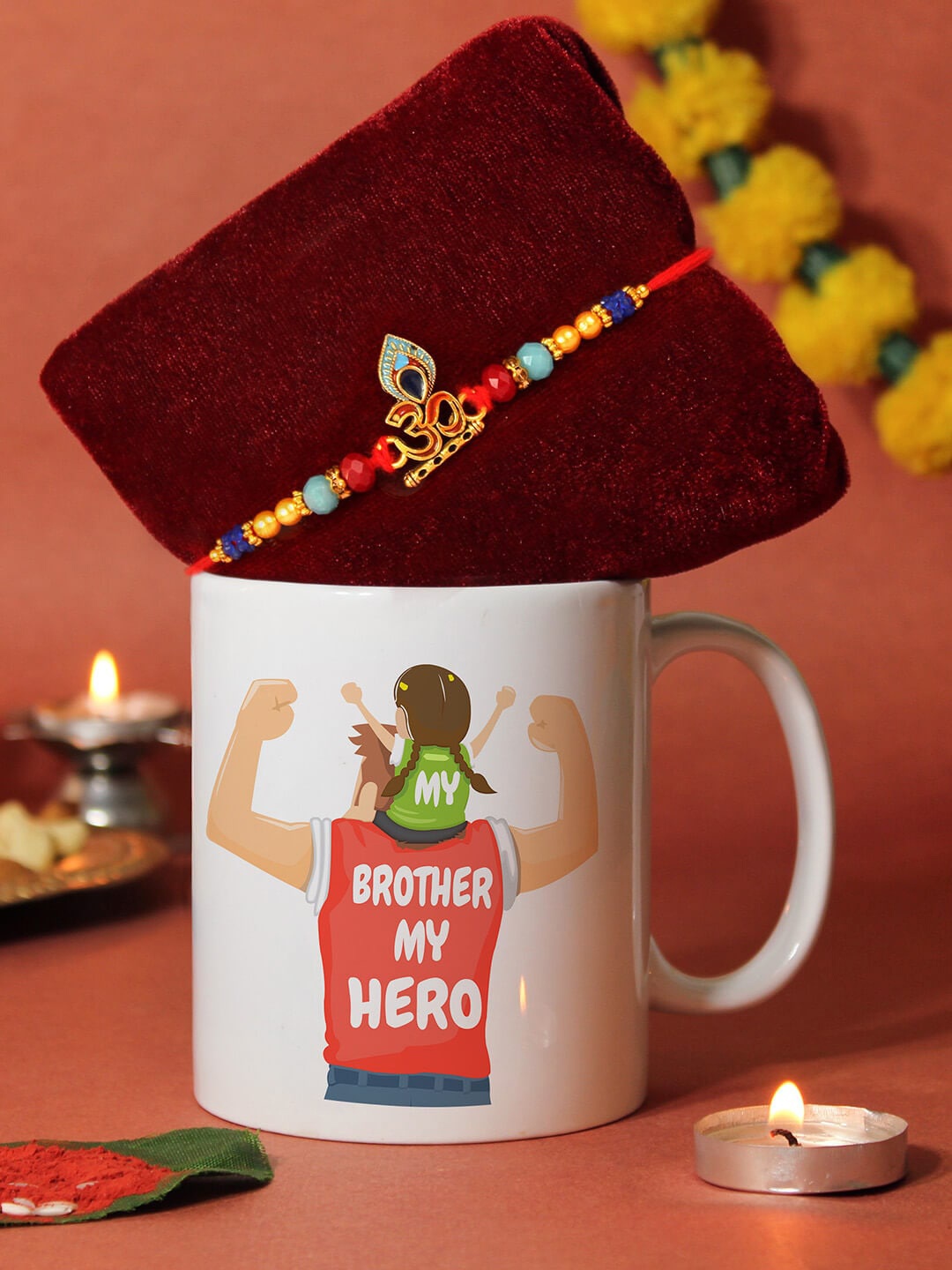 

TIED RIBBONS Unisex Om Rakhi Gift Set With Mug, White