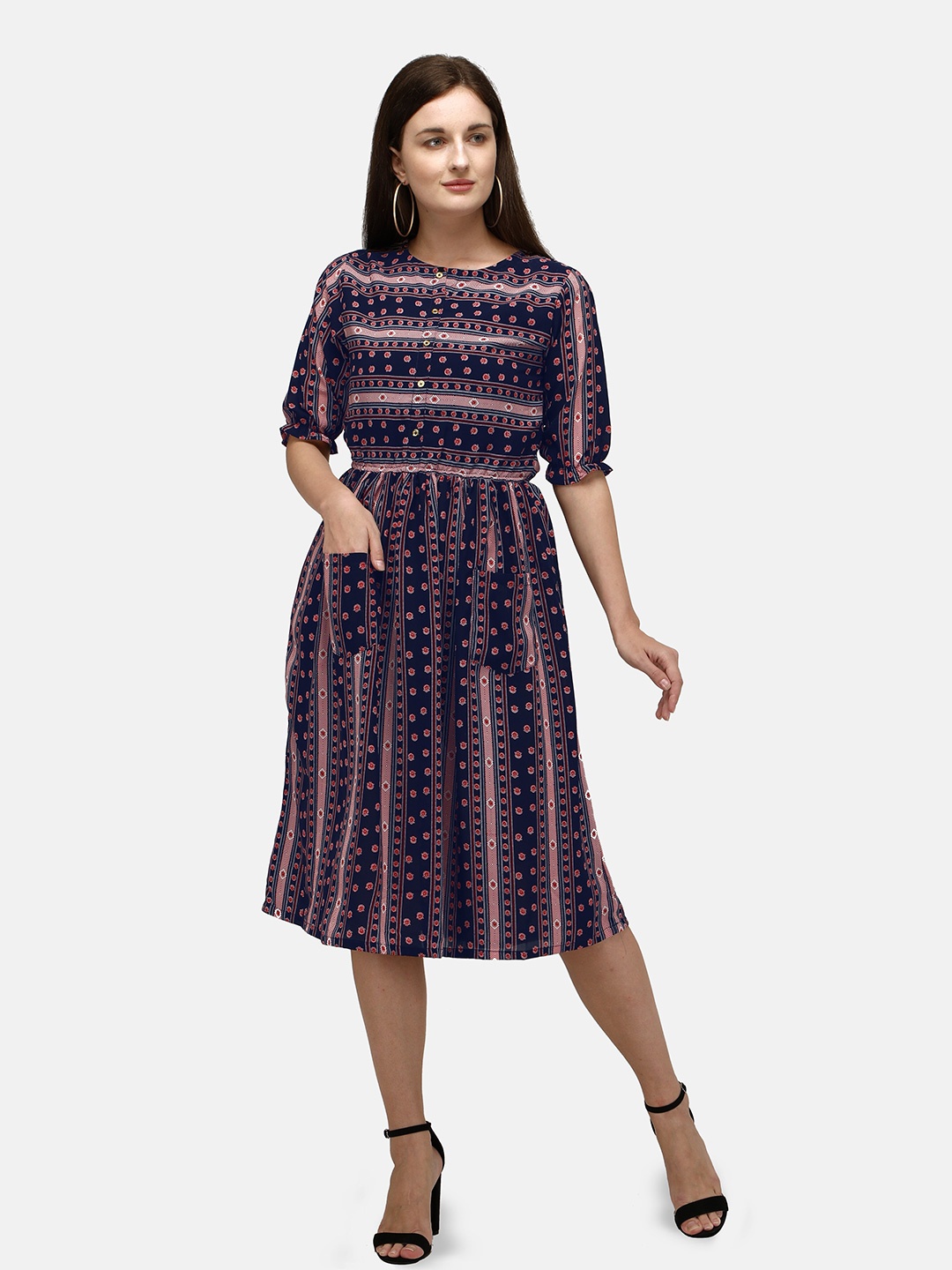 

Kiwie Floral Printed Georgette Fit & Flare Dress, Blue