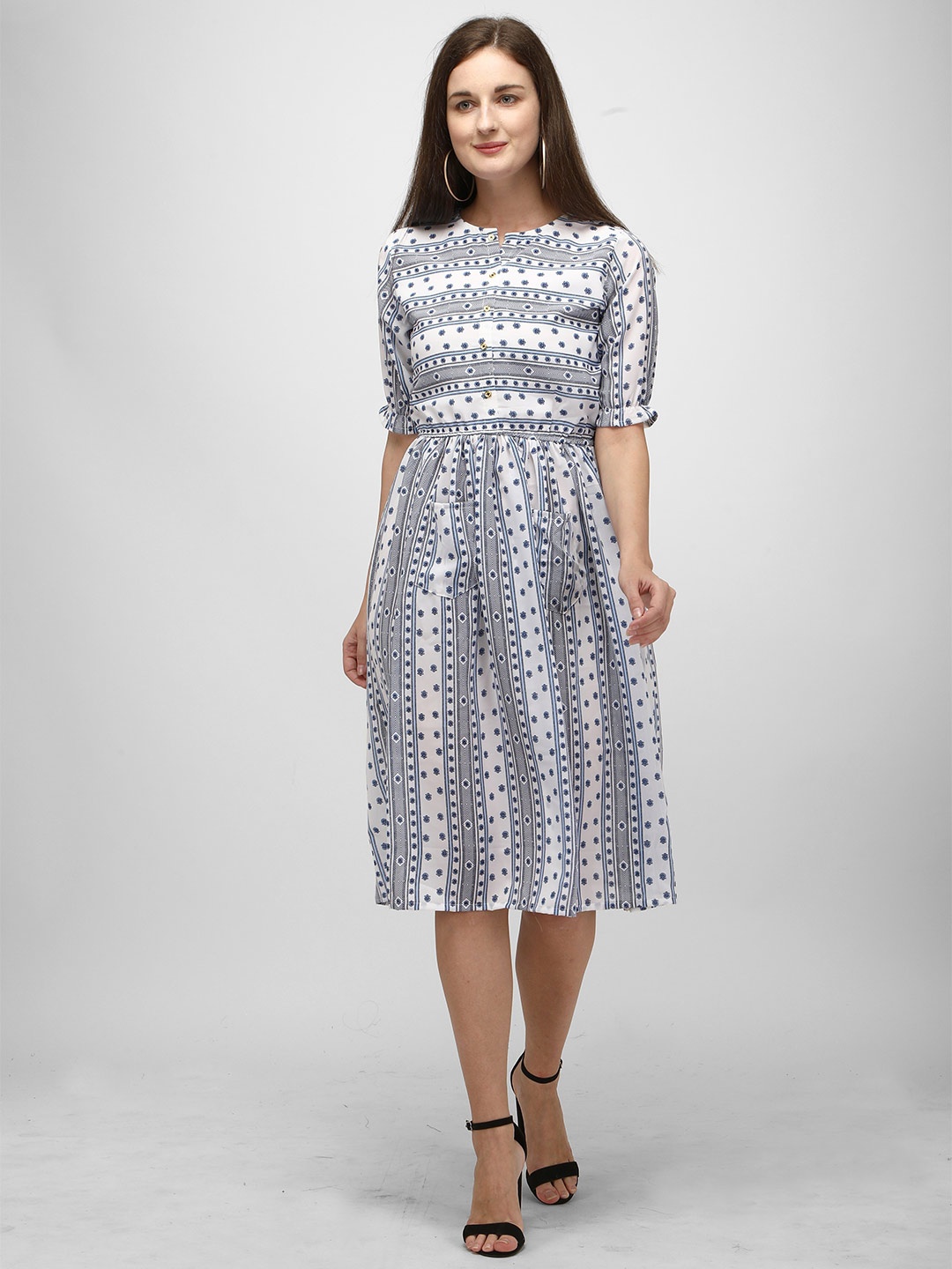 

Kiwie Floral Printed Georgette Fit & Flare Dress, White