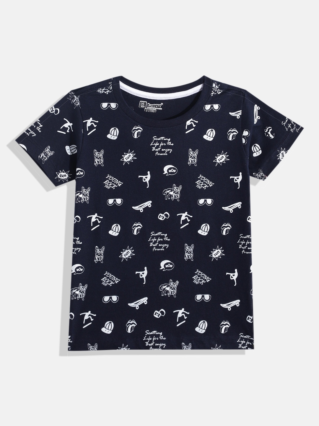 

Eteenz Boys Premium Cotton Typography & Graphic Printed T-shirt, Navy blue
