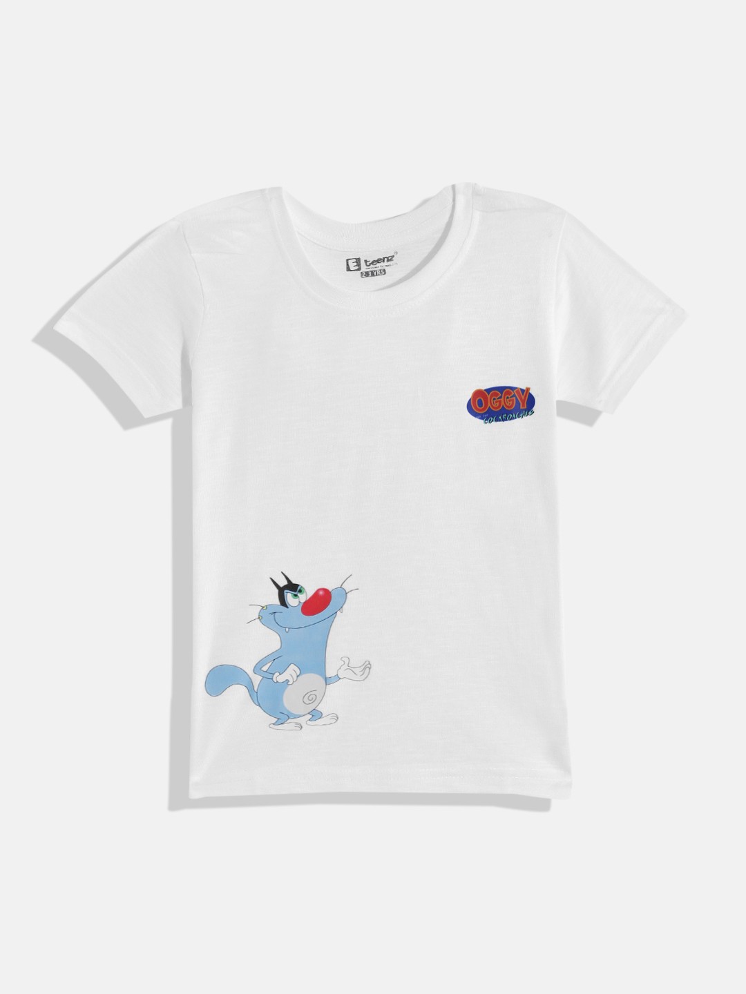 

Eteenz Boys Premium Cotton Oggy Printed T-shirt, White