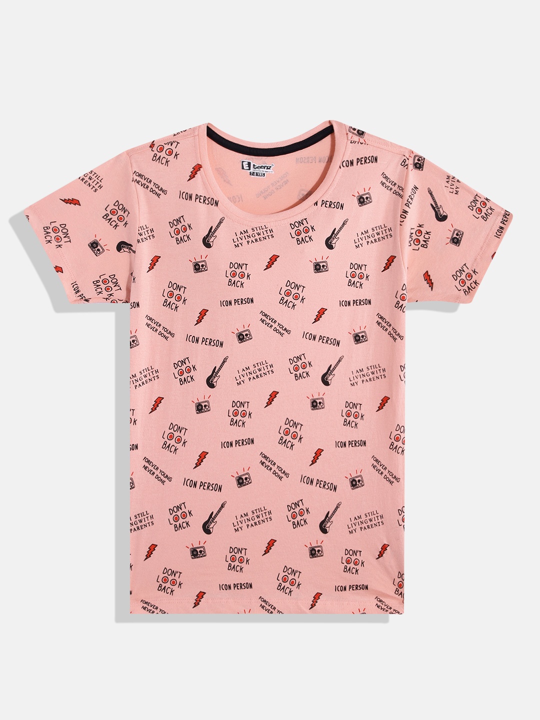 

Eteenz Boys Premium Cotton Typography Printed T-shirt, Peach