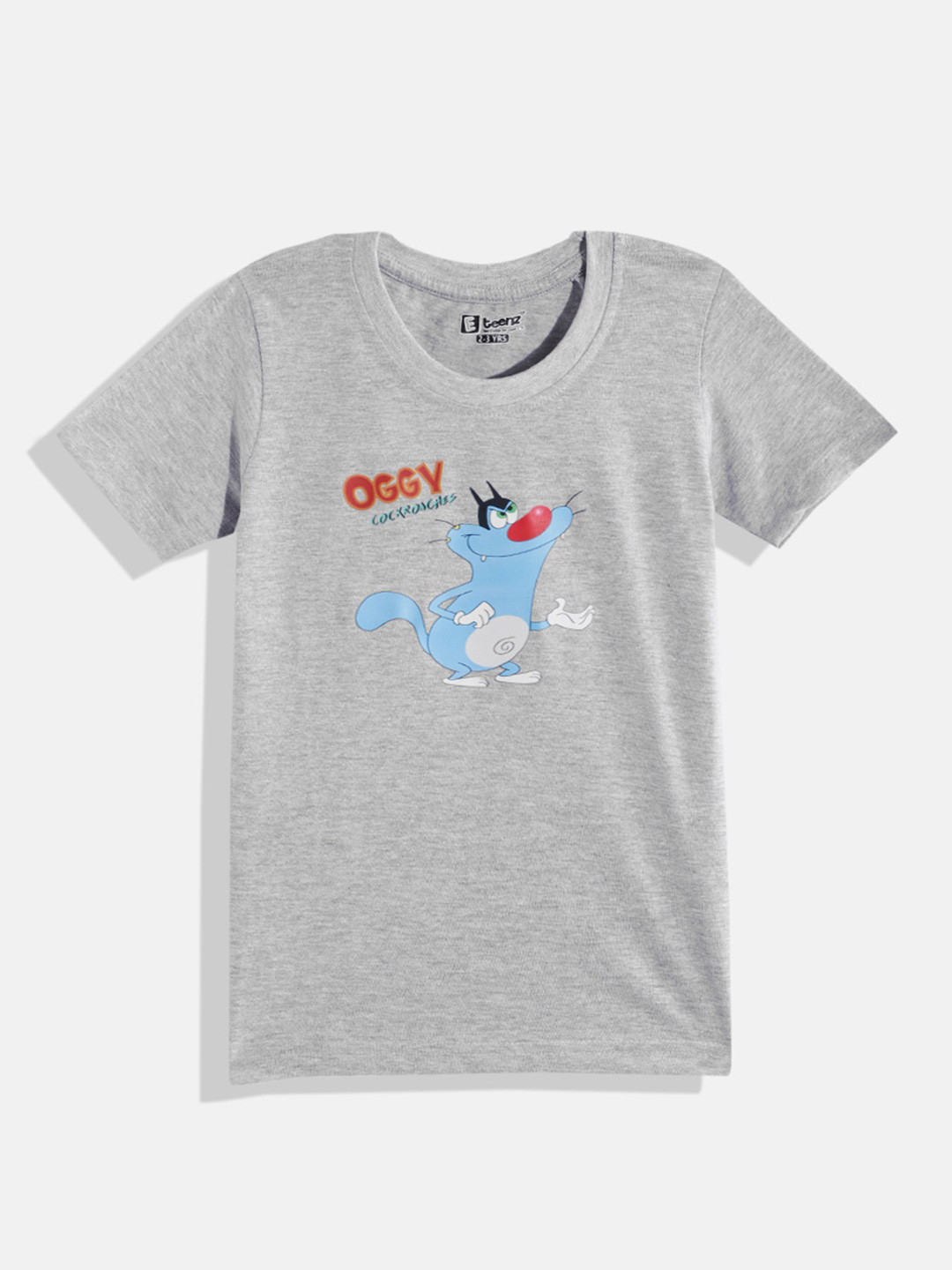 

Eteenz Boys Oggy & The Cockroaches Printed Premium Cotton T-shirt, Grey melange