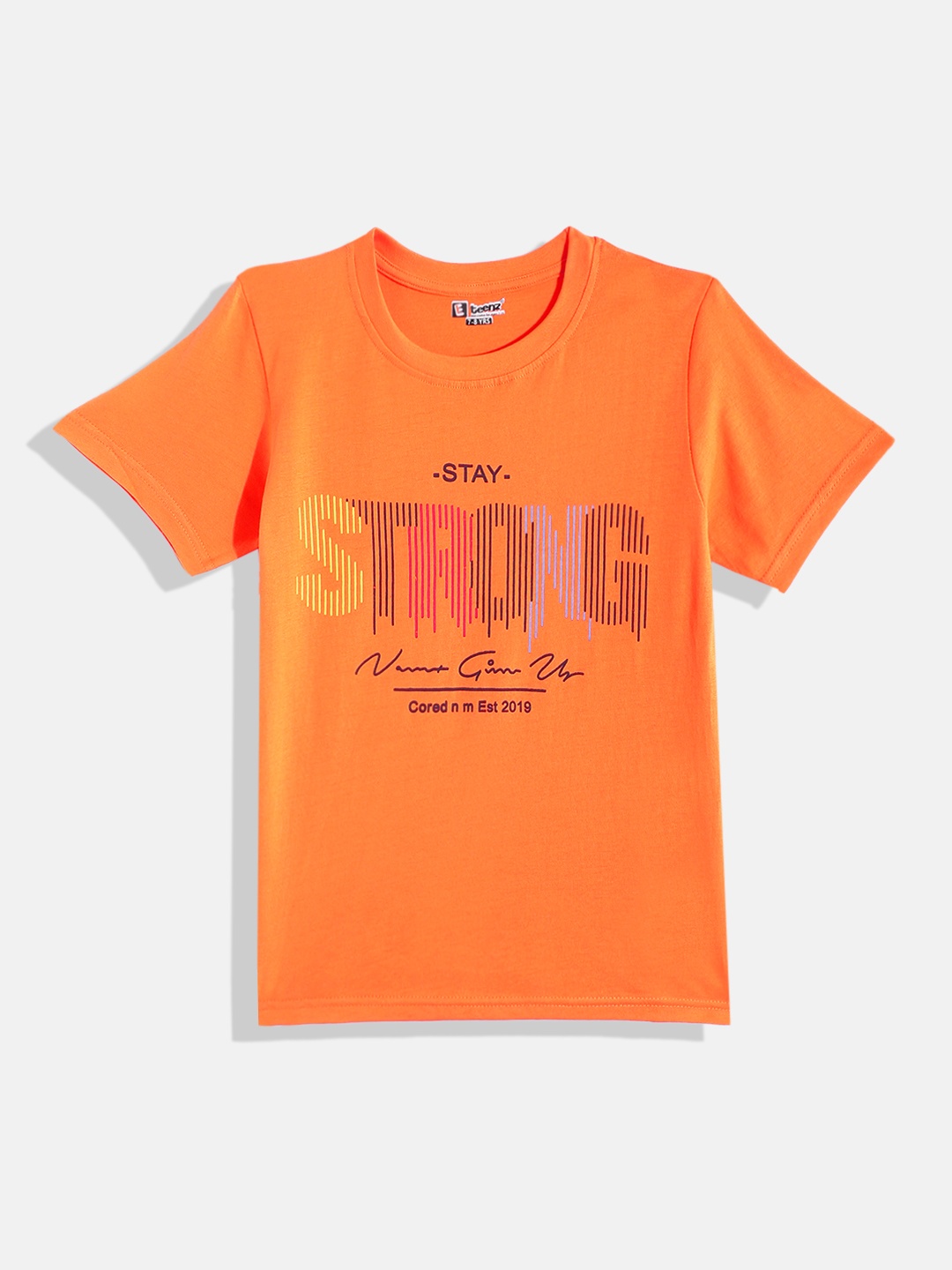 

Eteenz Boys Premium Cotton Typography Printed T-shirt, Orange