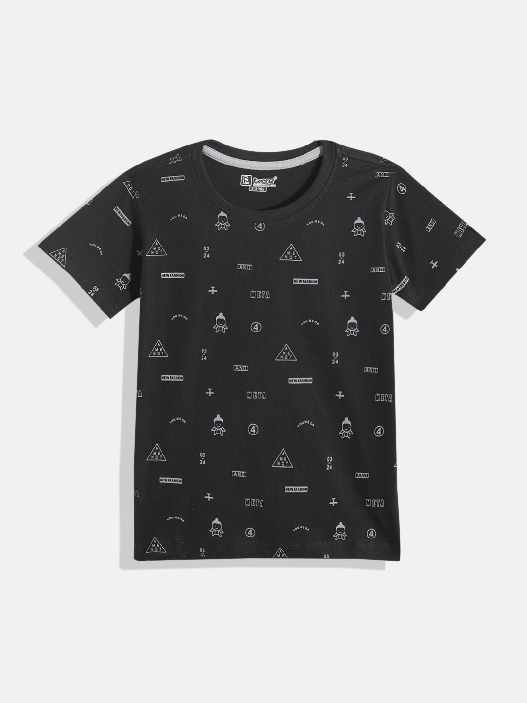 

Eteenz Boys Printed Premium Cotton T-shirt, Black