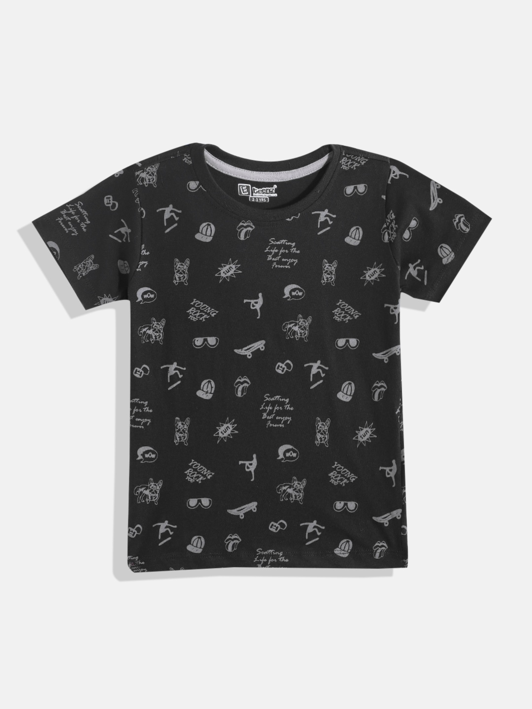 

Eteenz Boys Printed Premium Cotton T-shirt, Black