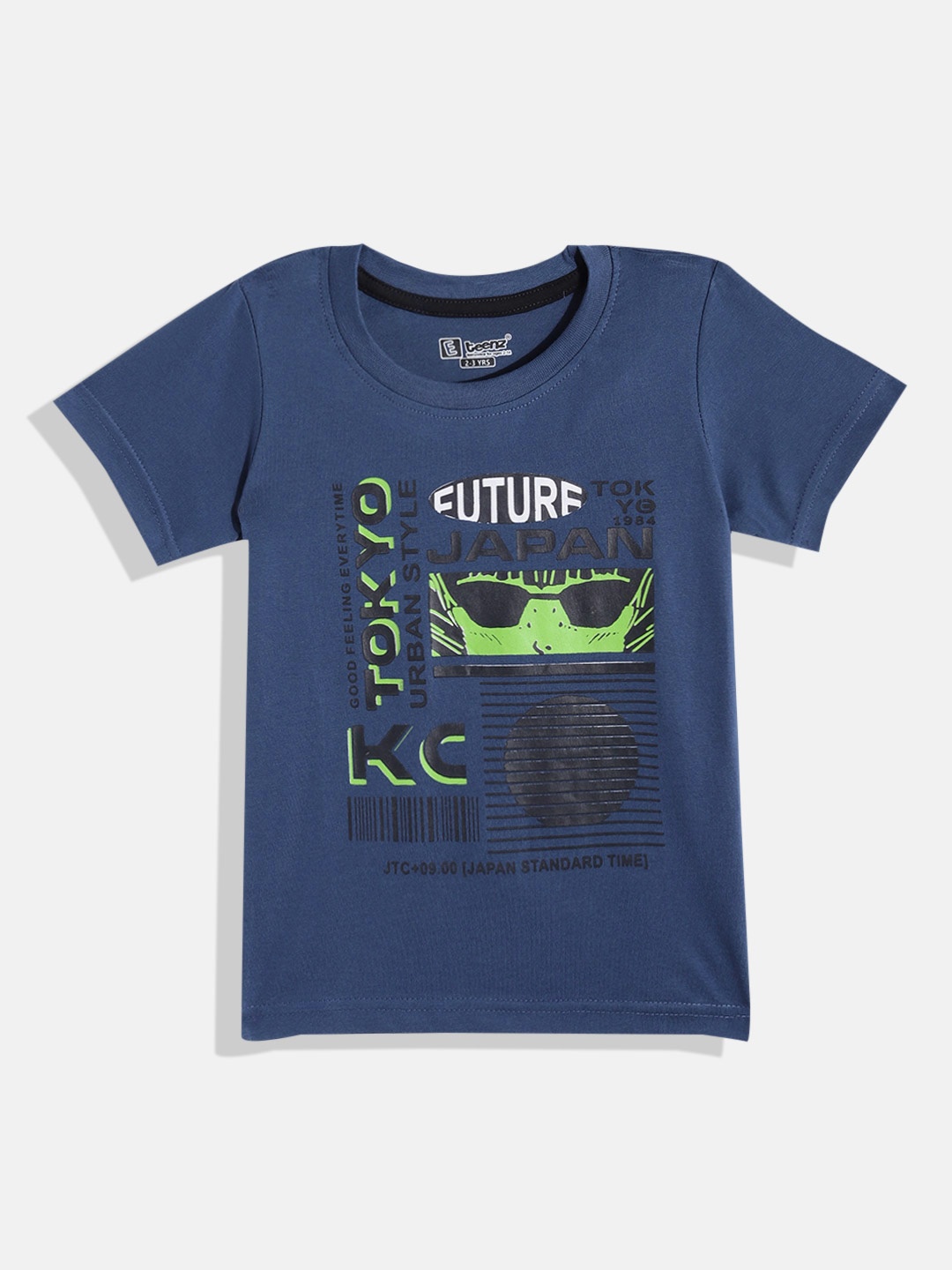 

Eteenz Boys Printed Premium Cotton T-shirt, Navy blue