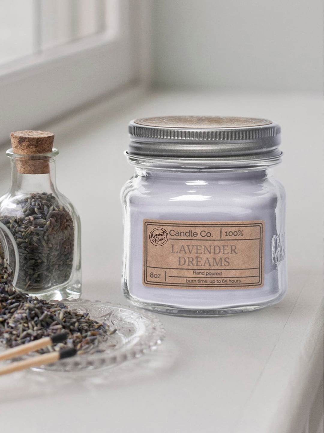 

Aromatic Fables Lavender-Colored Lavender Scented Square Glass Jar Candle