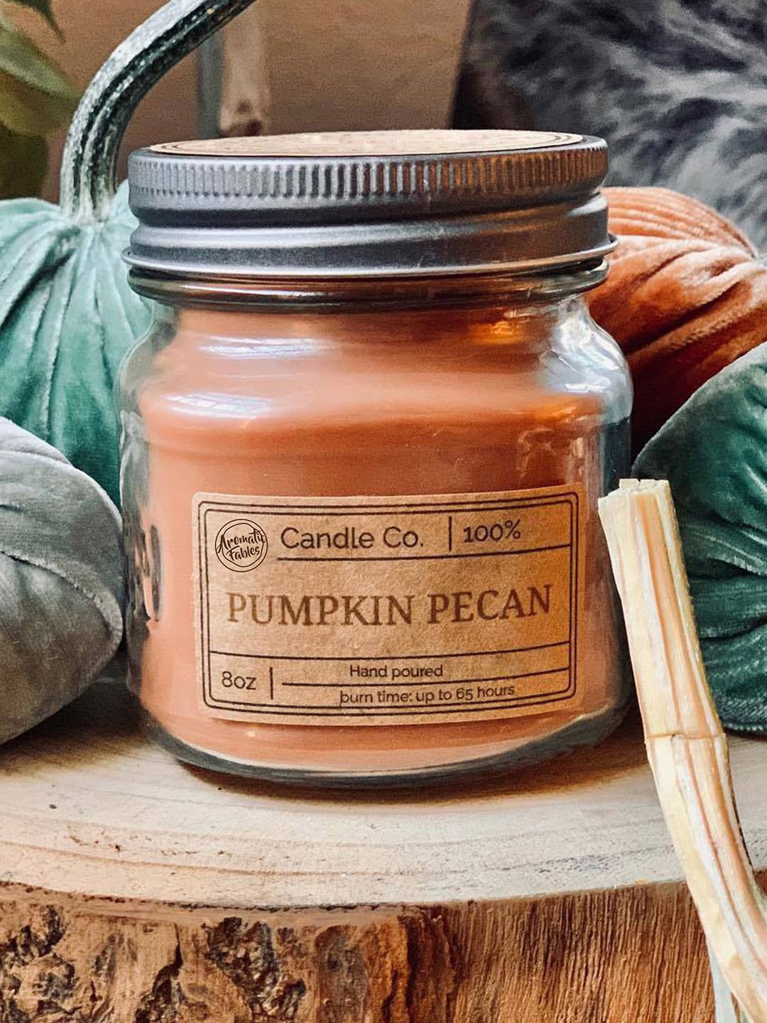 

Aromatic Fables Red Pumpkin Pecan Scented Square Glass Jar Candle