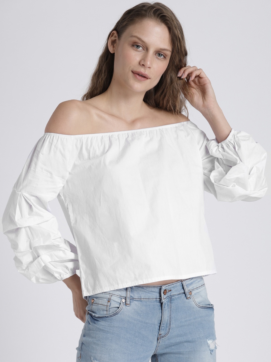 

Splash Women White Solid Bardot Top