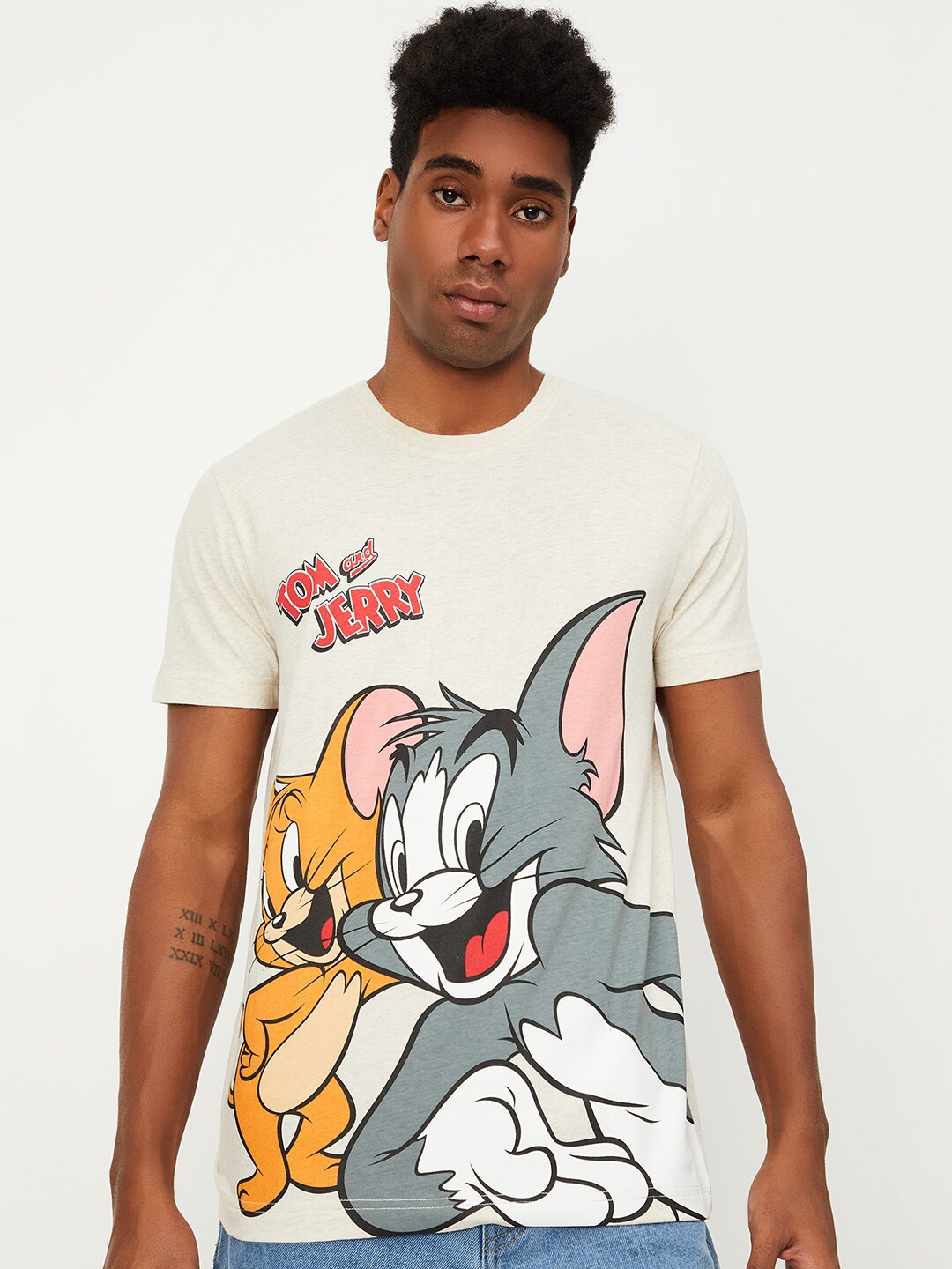 

max Tom & Jerry Printed Pure Cotton T-shirt, Off white