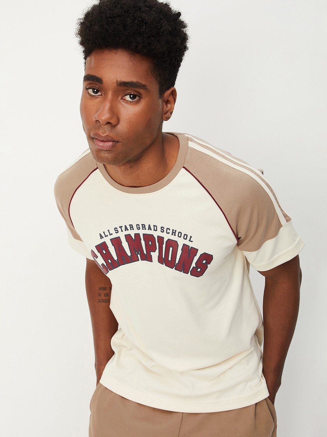 

max Typography Printed Cotton T-Shirt, Off white