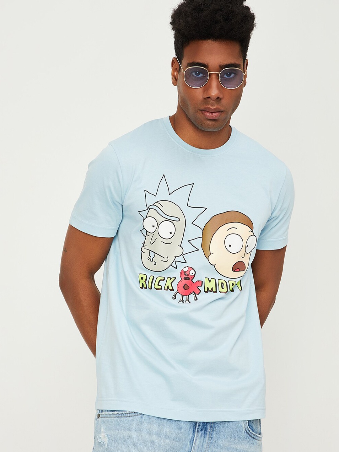 

max Graphic Rick & Morty Printed Cotton T-Shirt, Blue