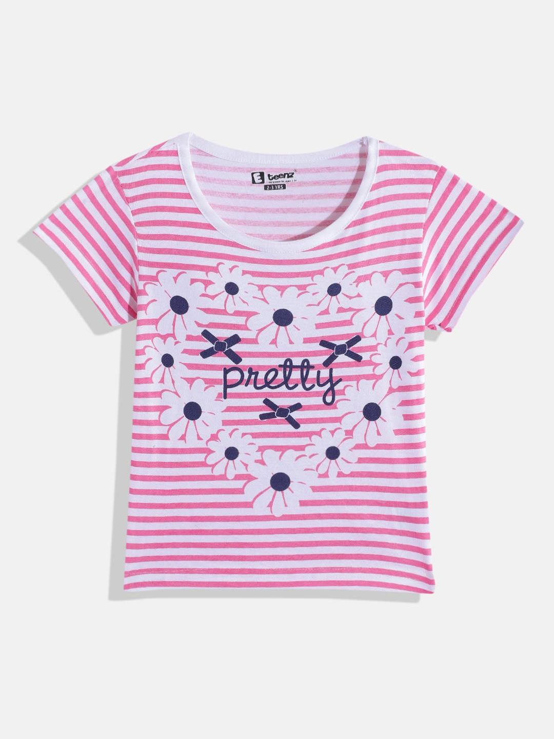 

Eteenz Girls Premium Cotton Striped T-shirt, White