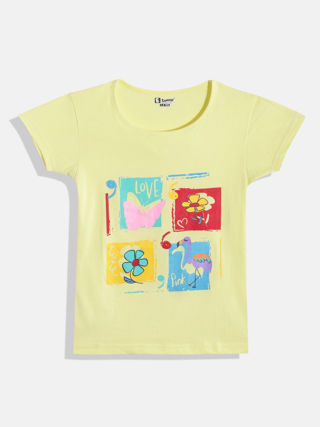 

Eteenz Girls Printed Premium Cotton T-shirt, Yellow
