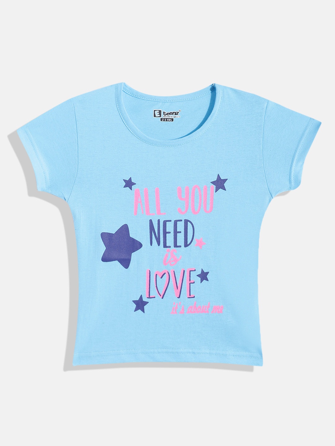 

Eteenz Girls Typography & Graphic Printed Premium Cotton T-shirt, Blue