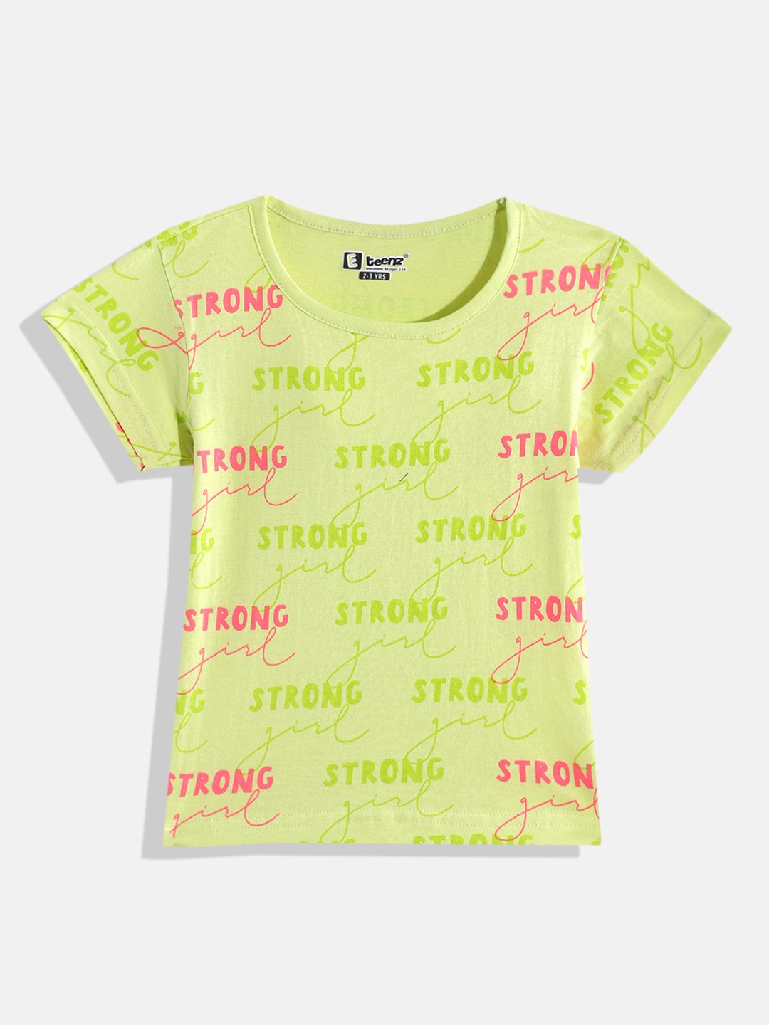 

Eteenz Girls Premium Cotton Typography Printed T-shirt, Fluorescent green