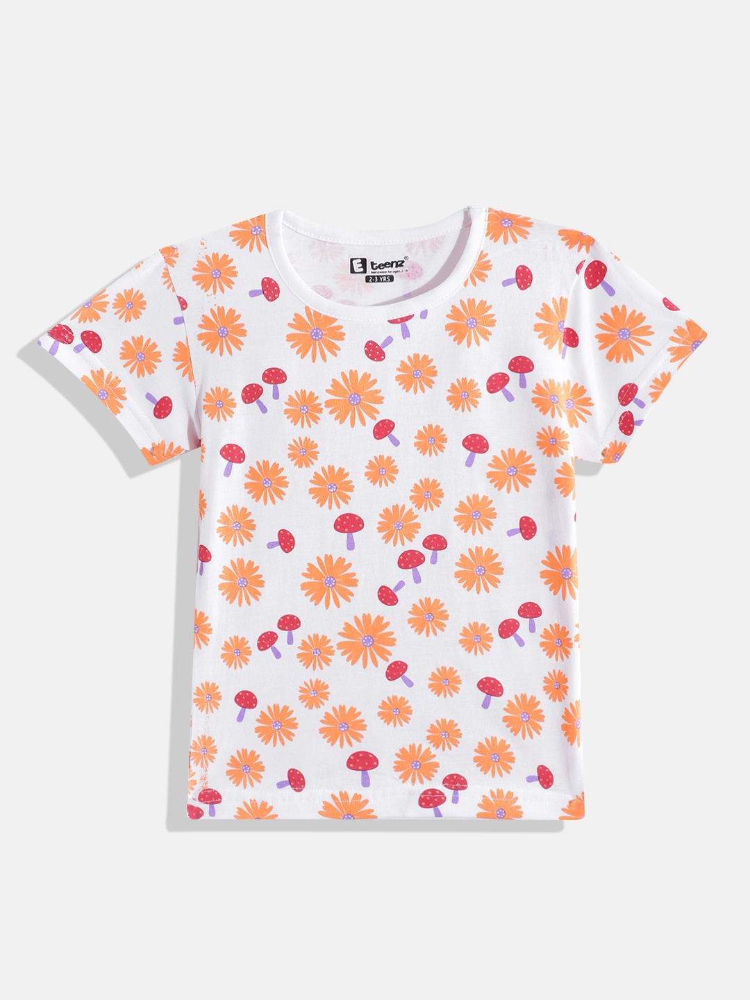 

Eteenz Girls Premium Cotton Floral Printed T-shirt, White
