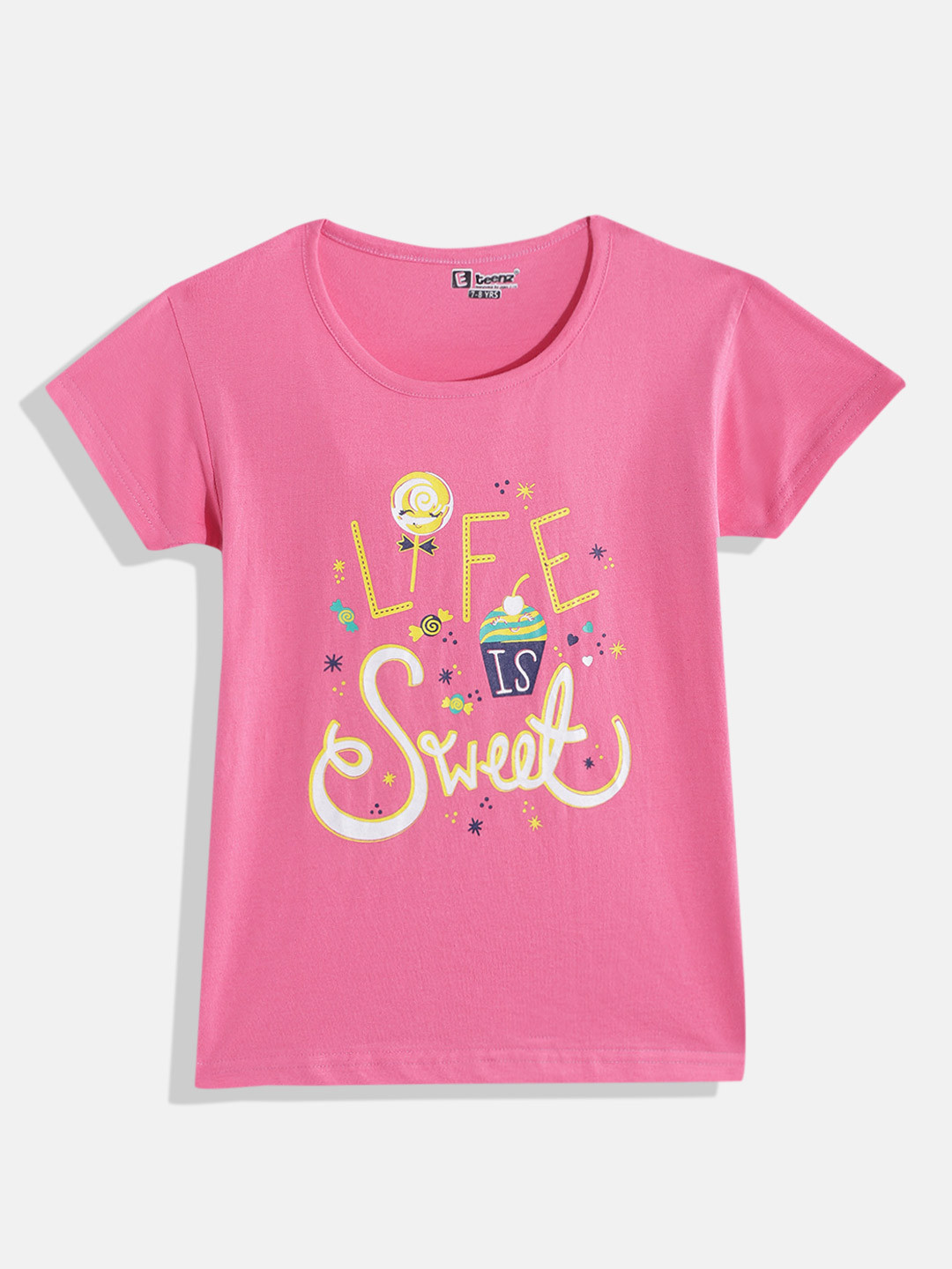 

Eteenz Girls Premium Cotton Typography & Graphic Printed T-shirt, Pink