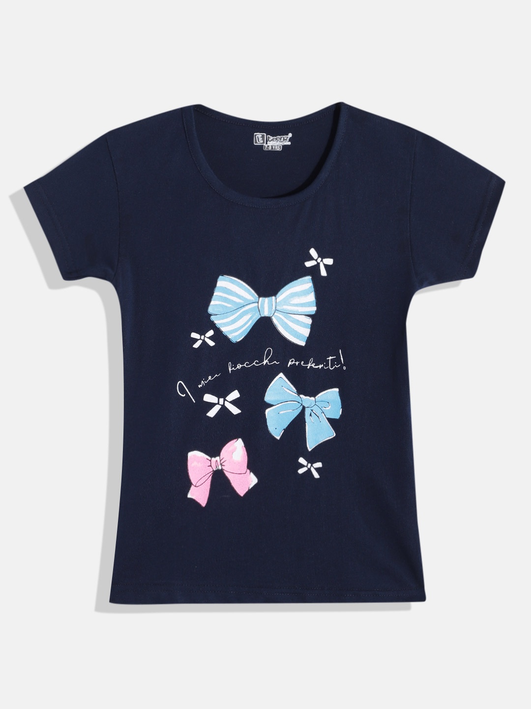 

Eteenz Girls Printed Premium Cotton T-shirt, Navy blue