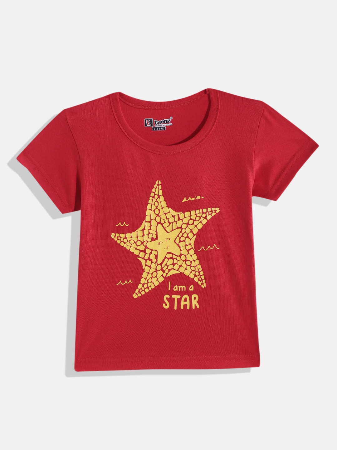 

Eteenz Girls Premium Cotton Graphic & Typography Printed T-shirt, Red