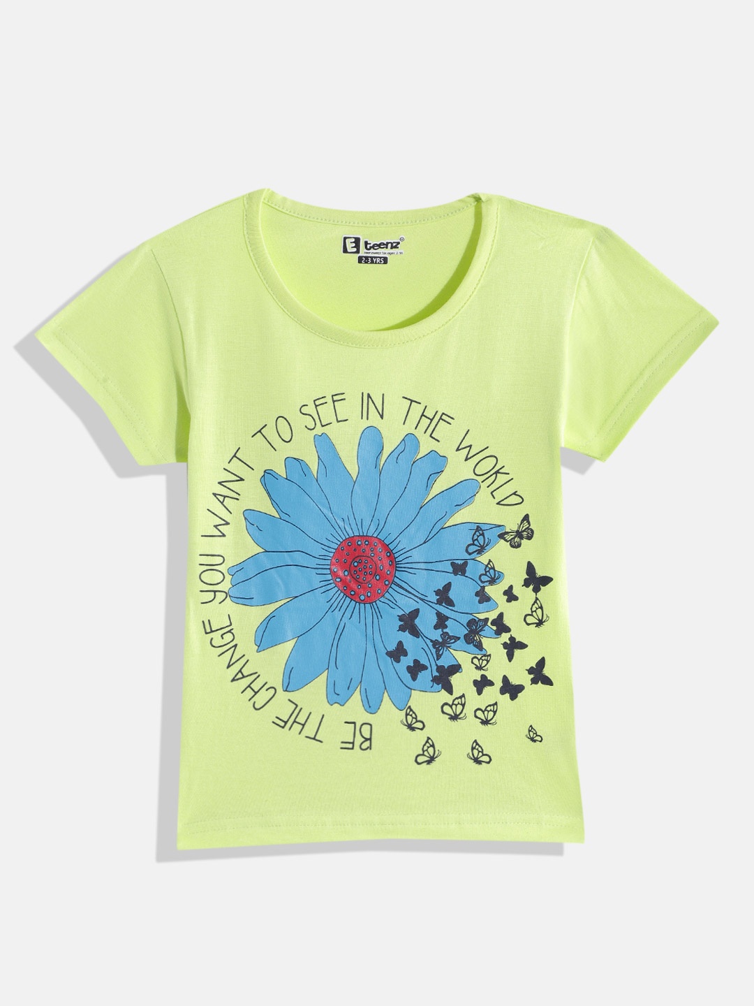 

Eteenz Girls Premium Cotton Typography & Graphic Printed T-shirt, Fluorescent green