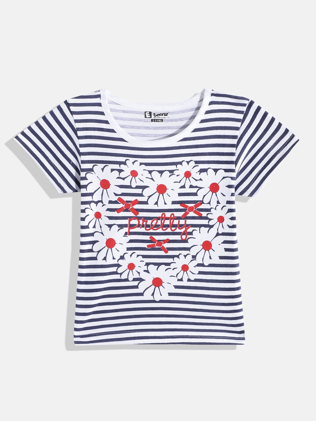 

Eteenz Girls Premium Cotton Striped T-shirt, White