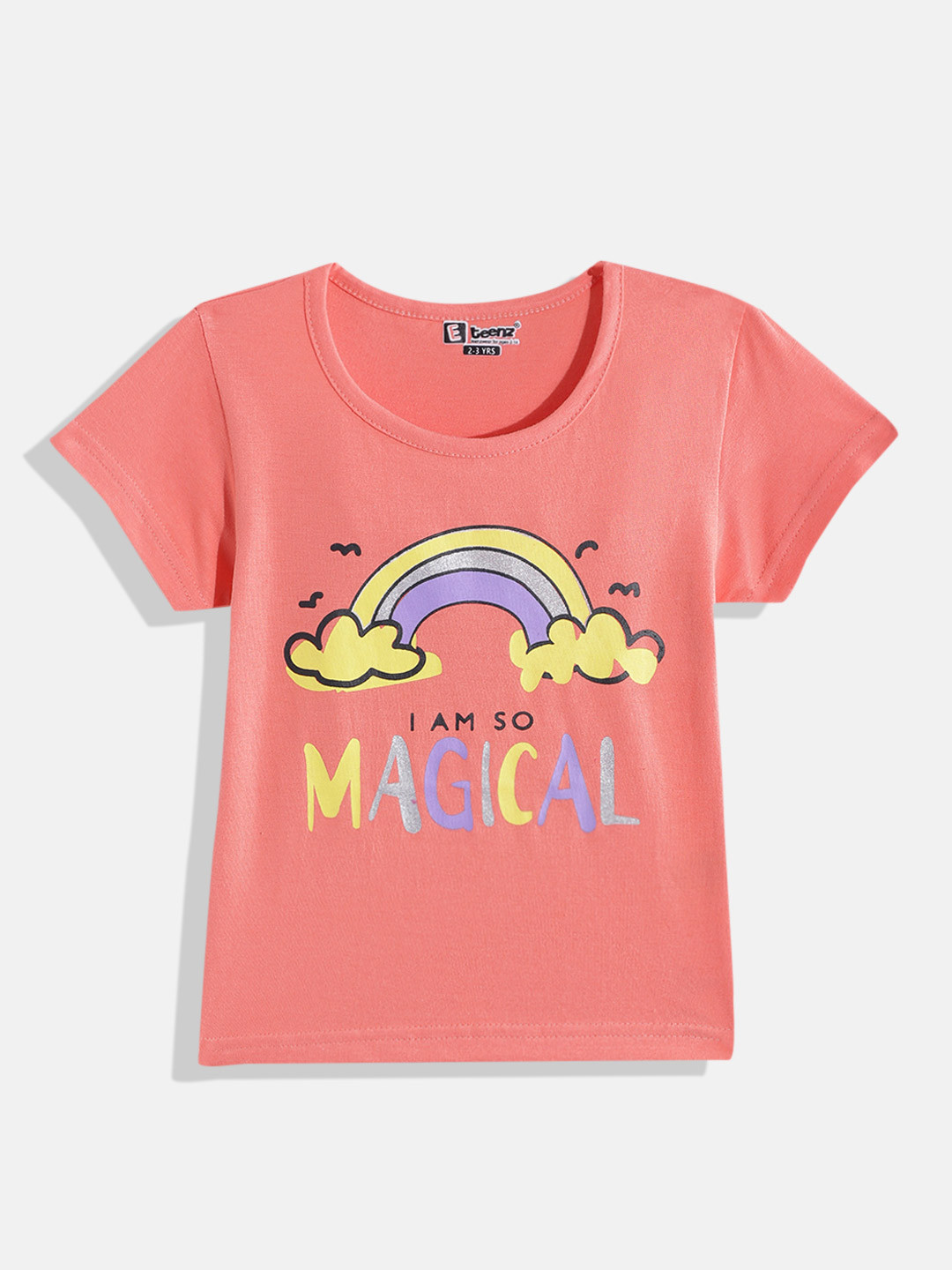 

Eteenz Girls Premium Cotton Graphic & Typography Printed T-shirt, Peach