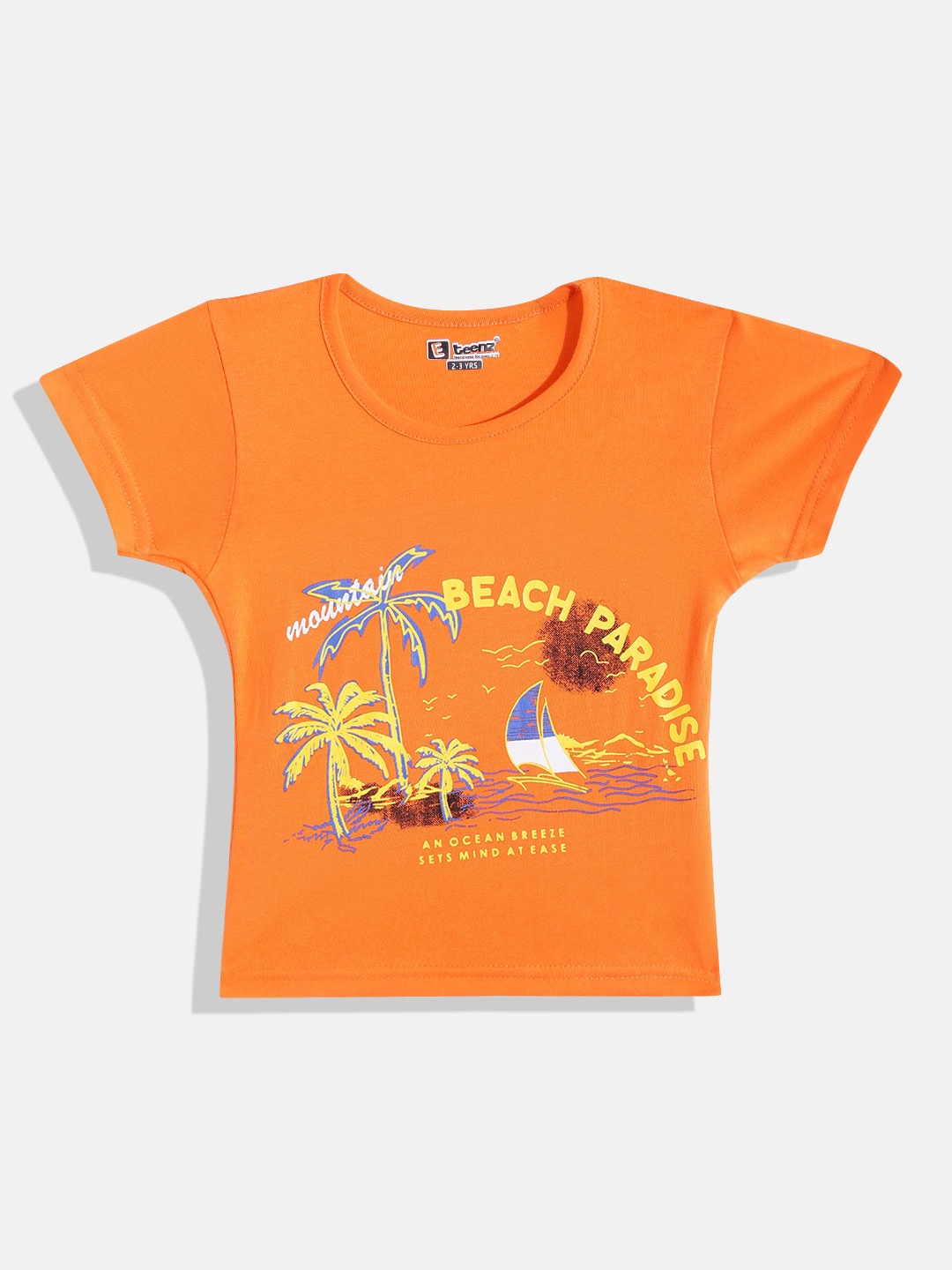 

Eteenz Girls Typography & Graphic Printed Premium Cotton T-shirt, Orange