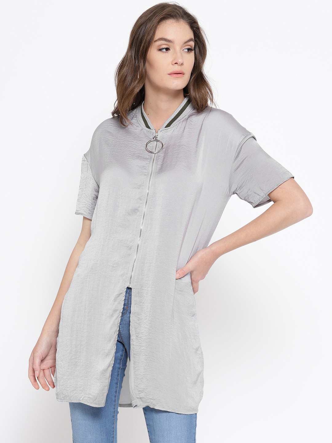 

Splash Women Grey Solid Longline Top