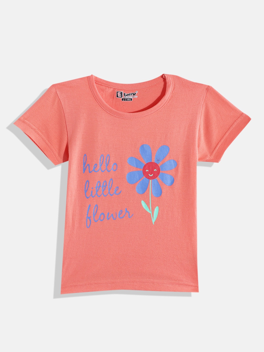 

Eteenz Girls Premium Cotton Typography Printed T-shirt, Peach