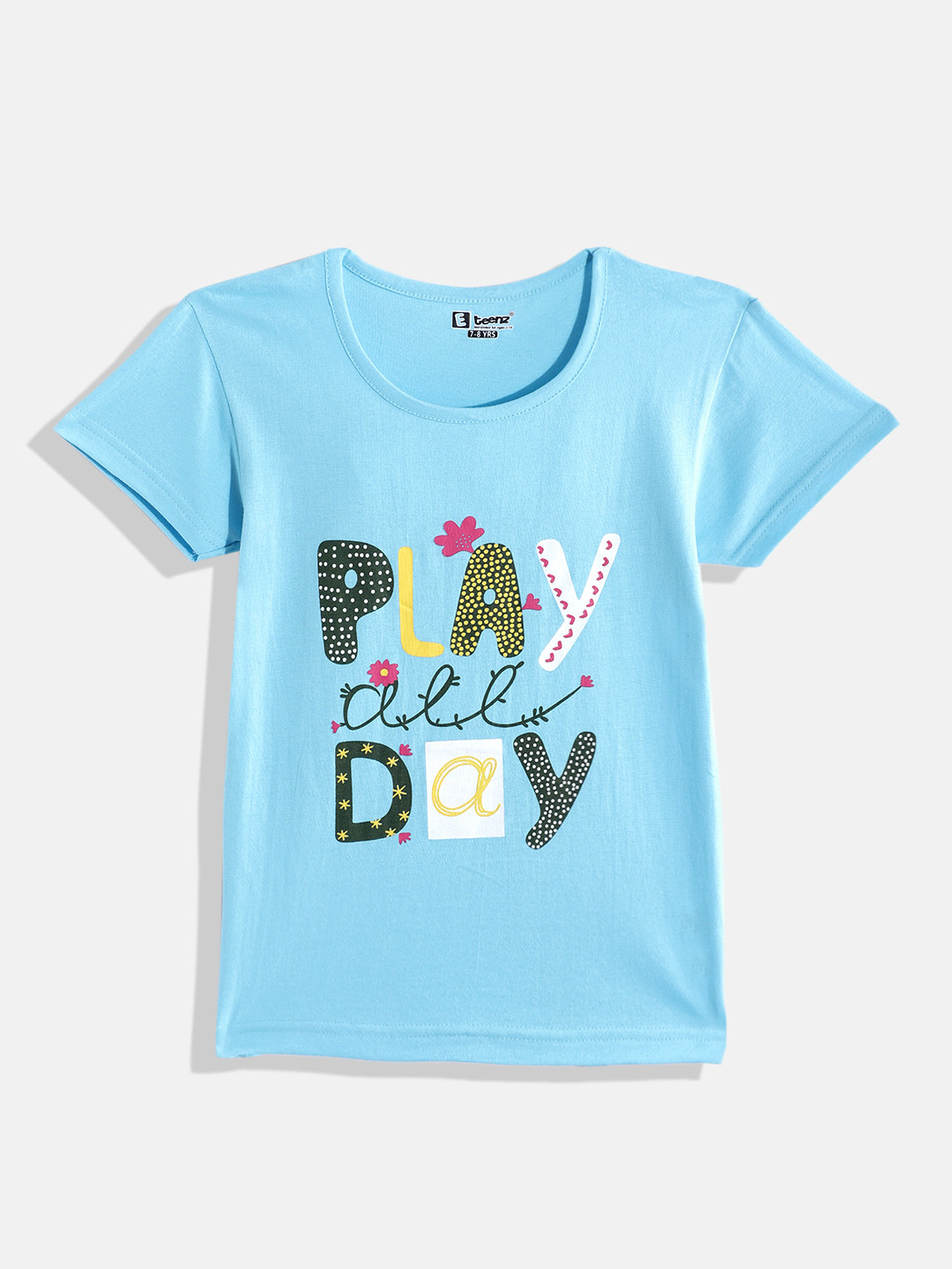 

Eteenz Girls Premium Cotton Typography Printed T-shirt, Blue