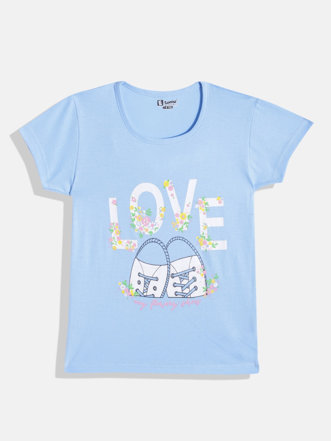 

Eteenz Girls Premium Cotton Typography Printed T-shirt, Blue