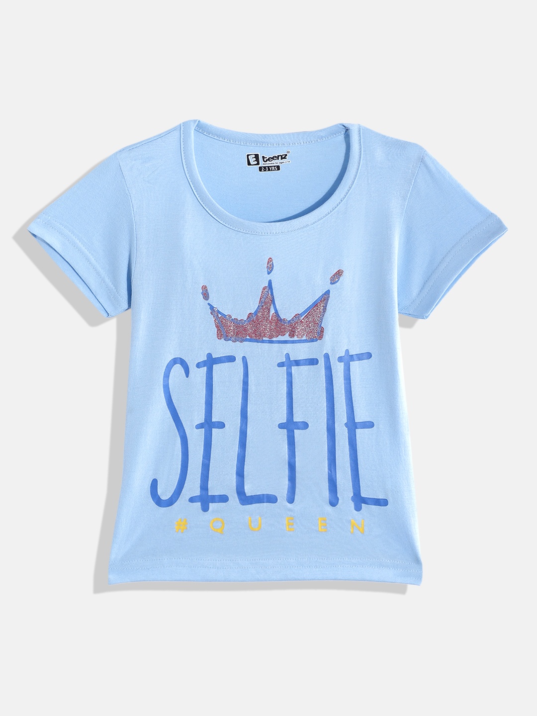 

Eteenz Girls Premium Cotton Typography Printed T-shirt, Blue