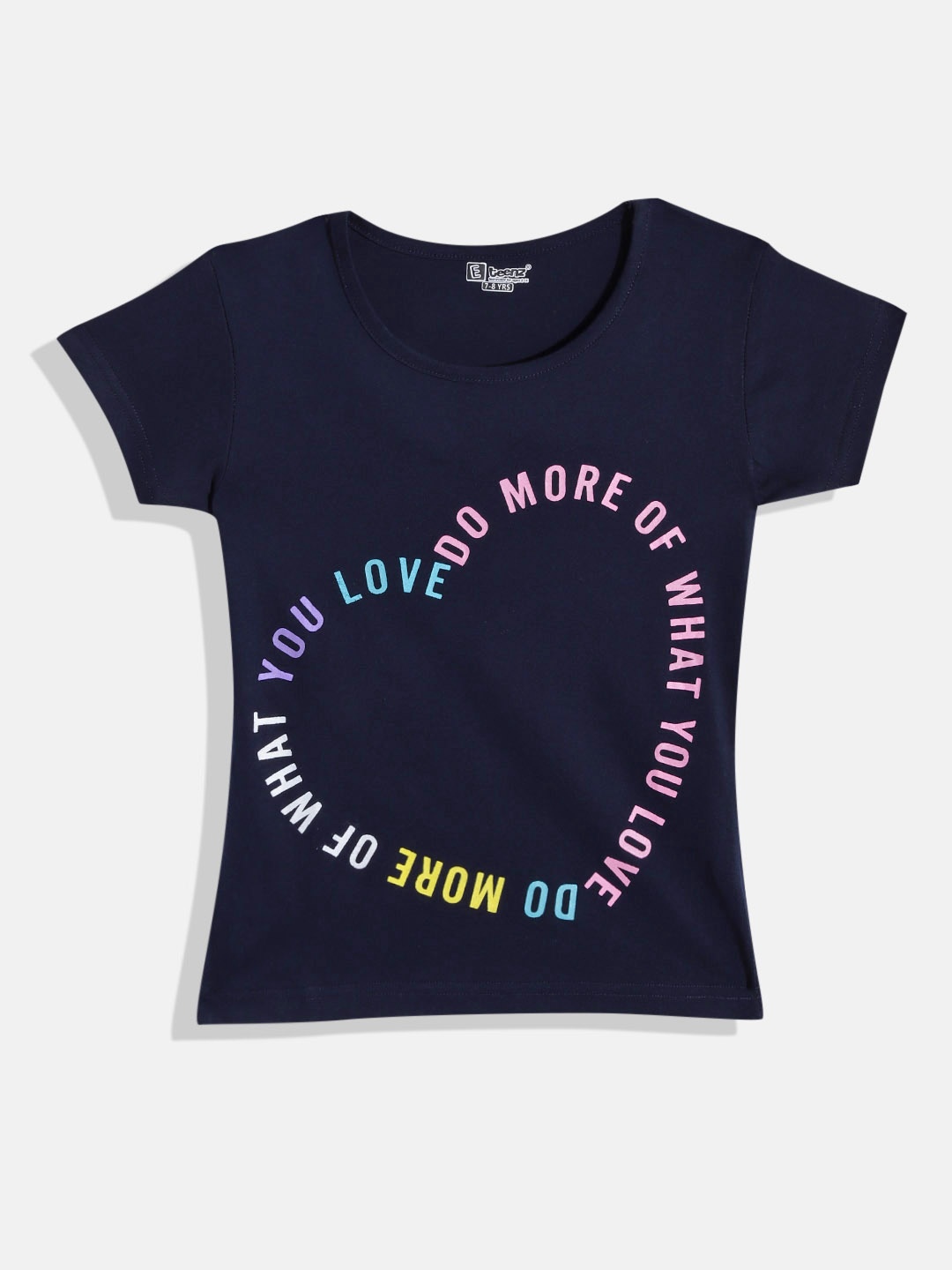 

Eteenz Girls Premium Cotton Typography Printed T-shirt, Navy blue