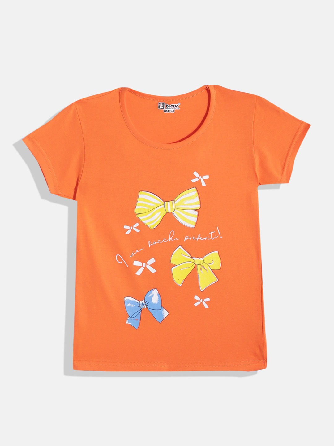 

Eteenz Girls Premium Cotton Graphic Printed T-shirt, Orange