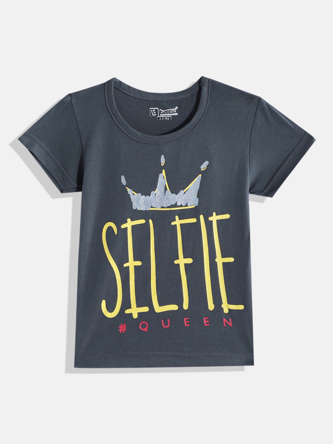 Eteenz Girls Premium Cotton Typography Printed T-shirt, Grey
