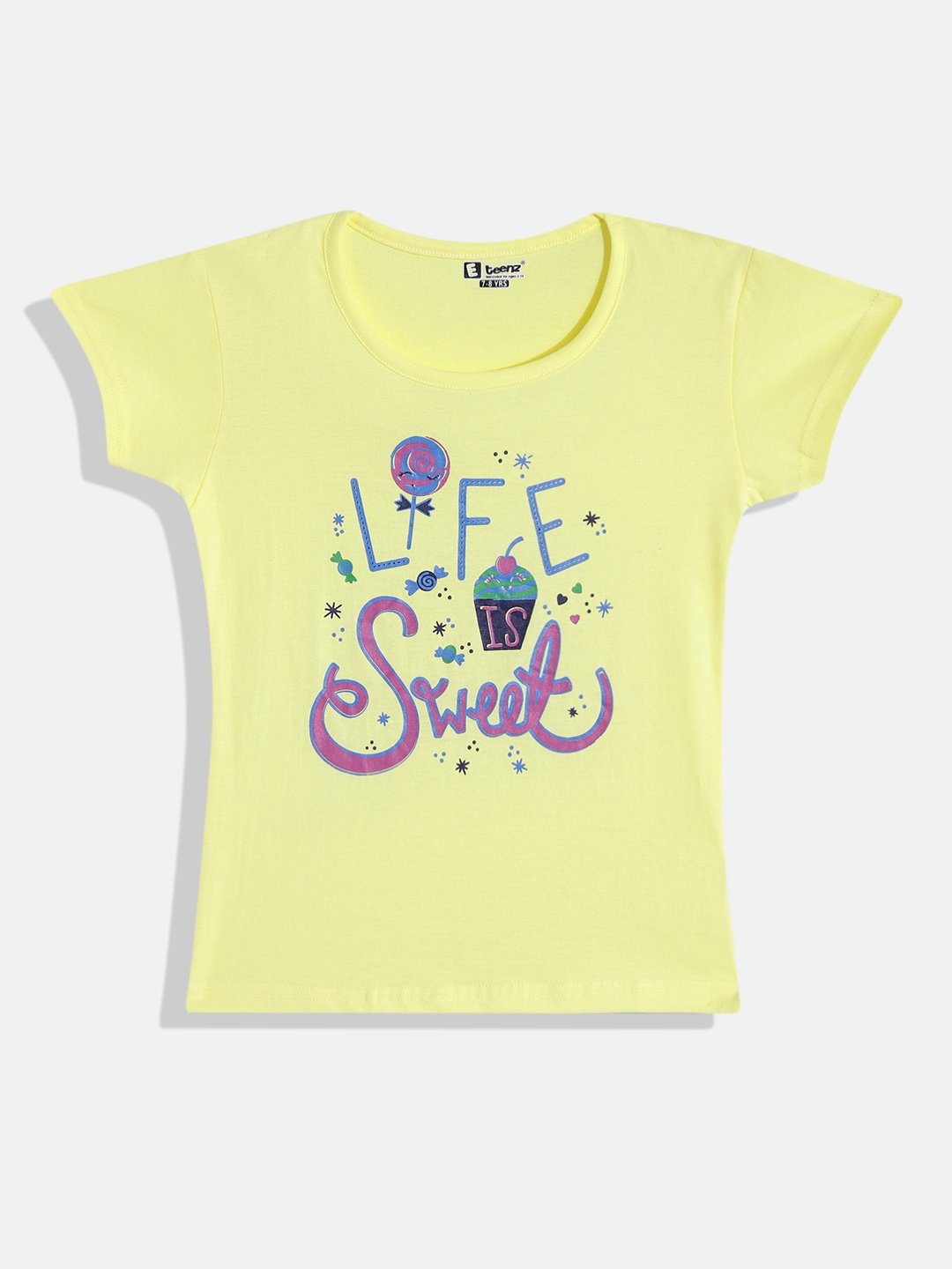 

Eteenz Girls Premium Cotton Typography Printed T-shirt, Yellow