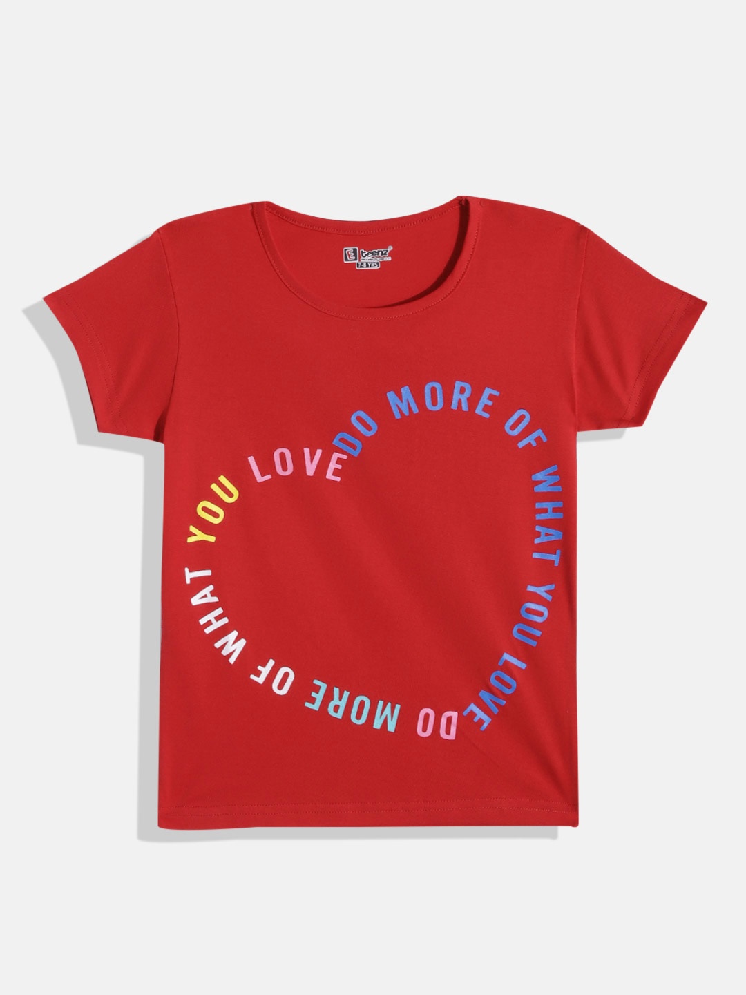 

Eteenz Girls Premium Cotton Typography Printed T-shirt, Red
