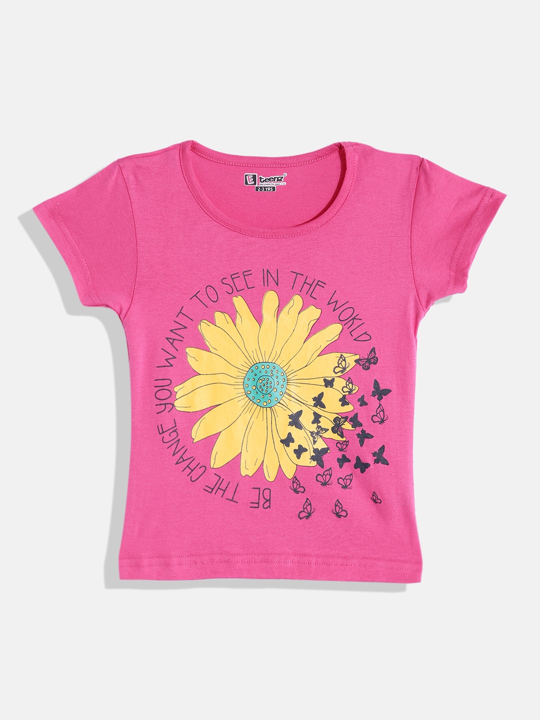 

Eteenz Girls Premium Cotton Floral Printed T-shirt, Pink